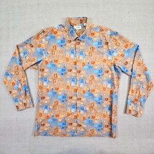 Sparks‎ by John Sparks Button-up Shirt Men's XL Orange Blue Tan Mod Groovy Y2K